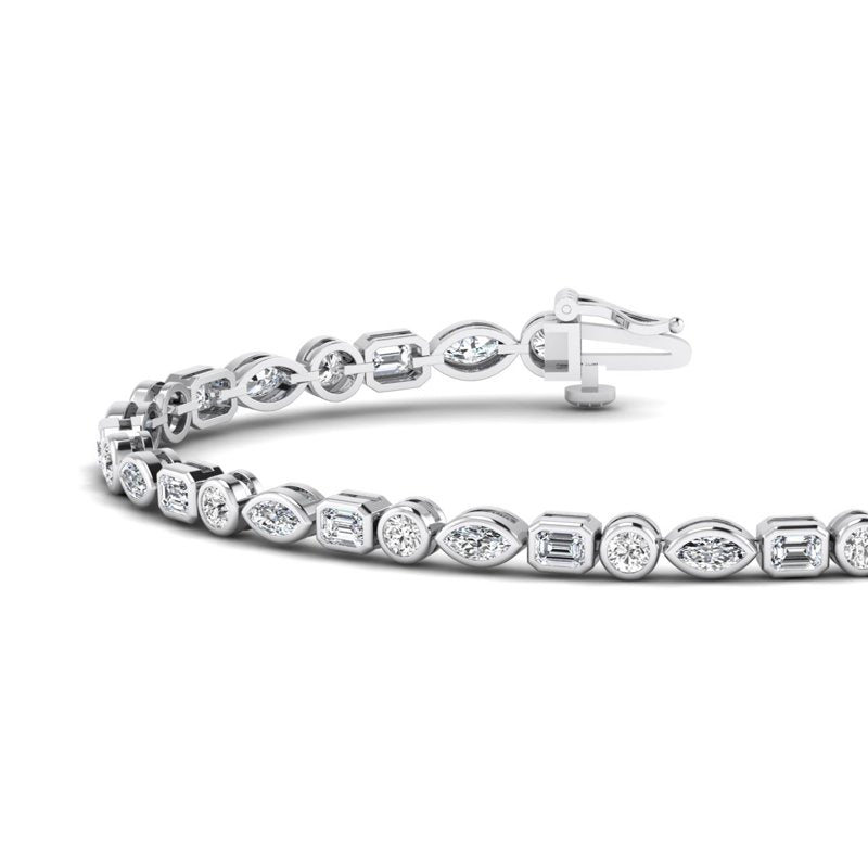 Bezel Mix Shaped Tennis Bracelet (4ctw) — MET-WB-0010 - 14K White Gold