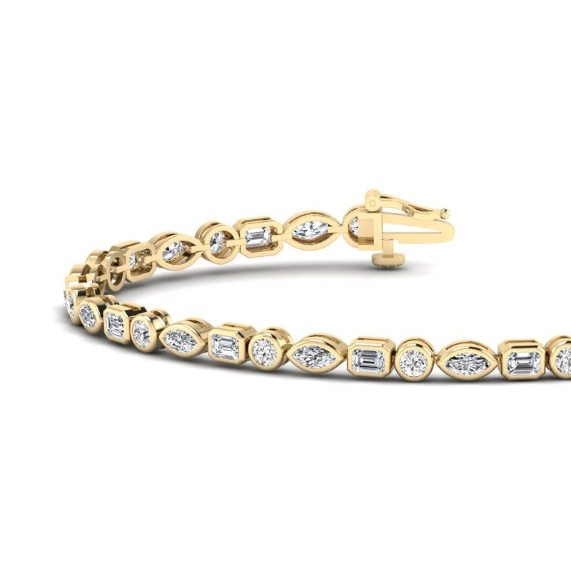Bezel Mix Shaped Tennis Bracelet (4ctw) — MET-WB-0010 - 14K Yellow Gold