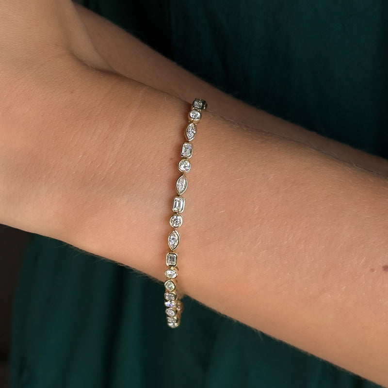 Bezel Mix Shaped Tennis Bracelet (4ctw) — MET-WB-0010 - 14K Yellow Gold