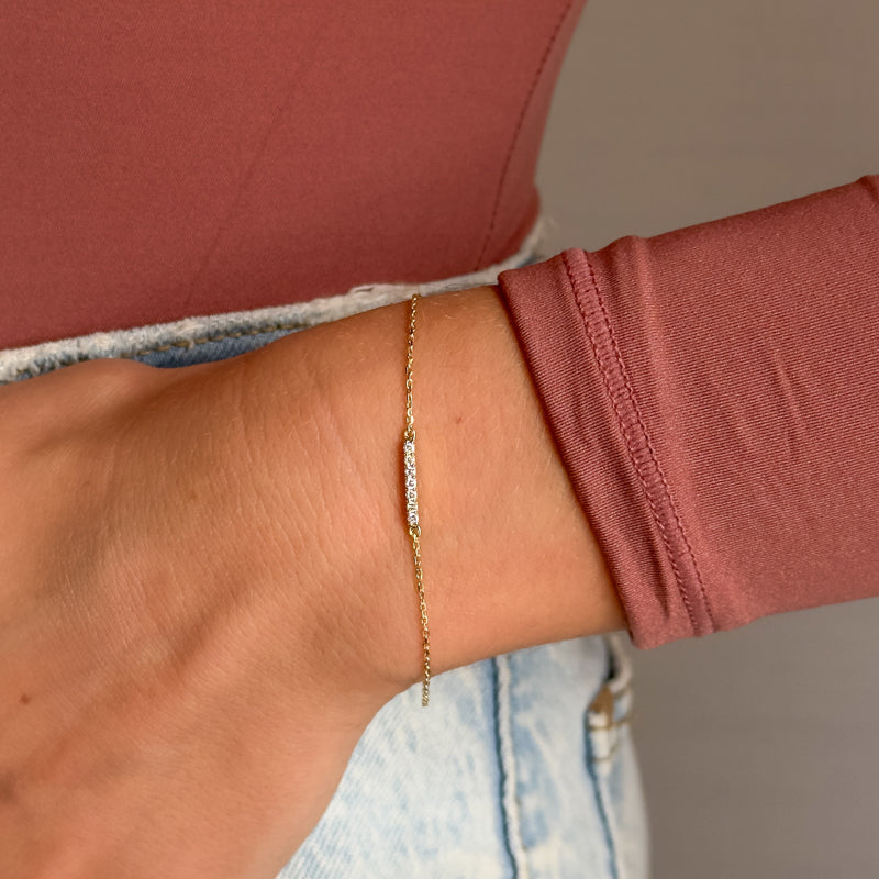 Mini Pave Bar Bracelet — MET-WB-0013 - 14K Yellow Gold