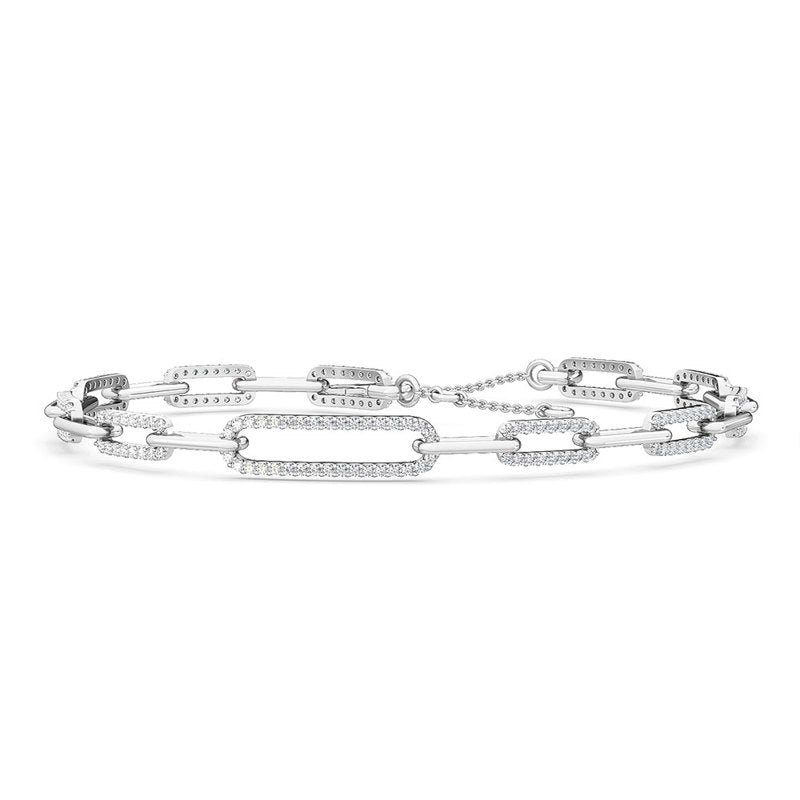 White Gold Full Lab Grown Diamond Paper Clip Adjustable Bracelet (1ctw)