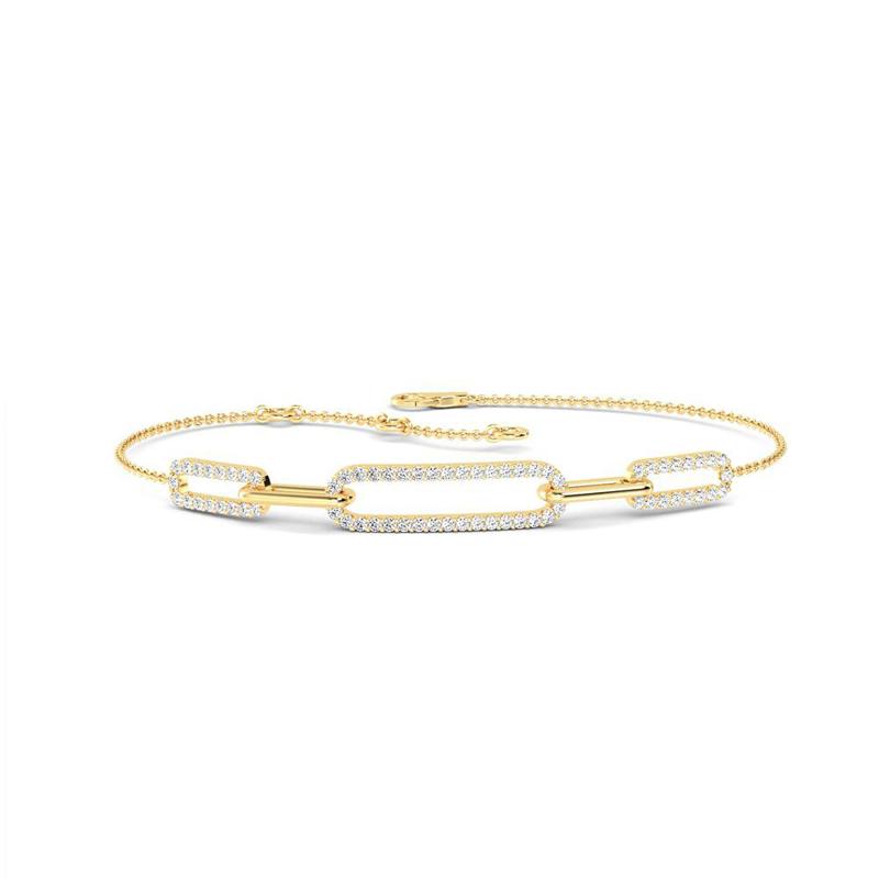 Yellow Gold Paper Clip Lab Grown Diamond Adjustable Bracelet (1/3ctw)