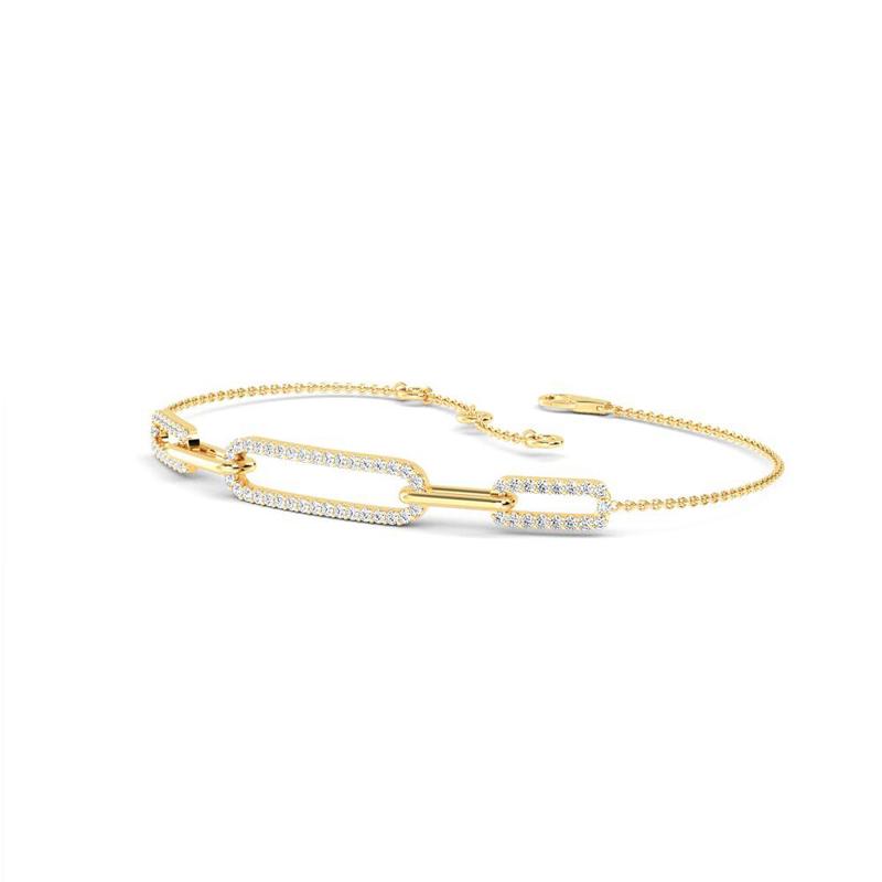 Paper Clip Lab Grown Diamond Adjustable Bracelet (1/3ctw) — MET-WB-0017 - 14K Yellow Gold