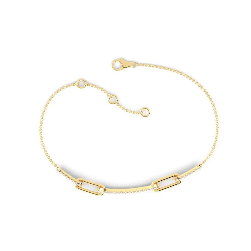 Paper Clip Lab Grown Diamond Adjustable Bracelet (1/3ctw) — MET-WB-0017 - 14K Yellow Gold