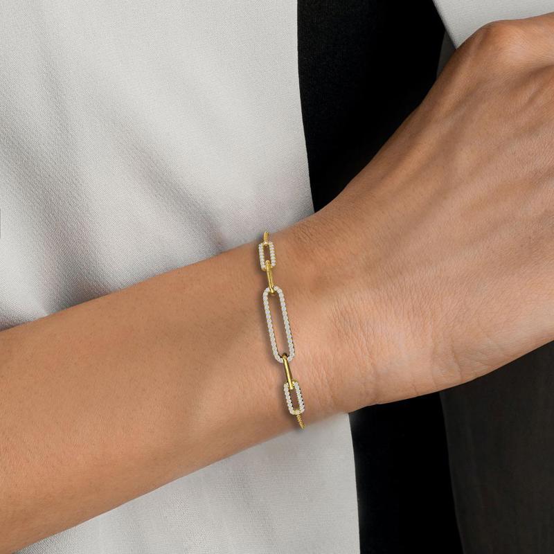 Paper Clip Lab Grown Diamond Adjustable Bracelet (1/3ctw) — MET-WB-0017 - 14K Yellow Gold
