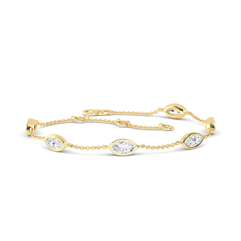 Yellow Gold Five Marquise Adjustable Lab Grown Diamond Bracelet (9/10ctw)