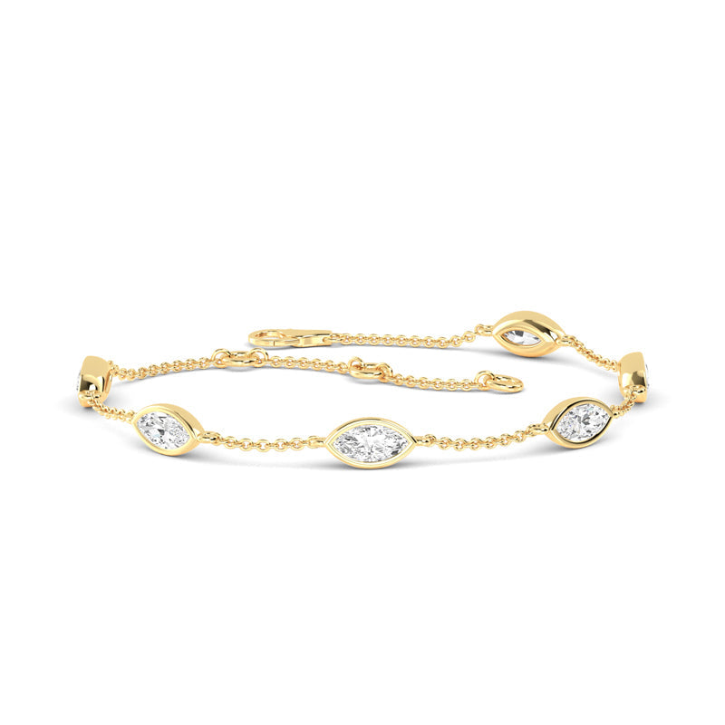 Yellow Gold Five Marquise Adjustable Lab Grown Diamond Bracelet (9/10ctw)