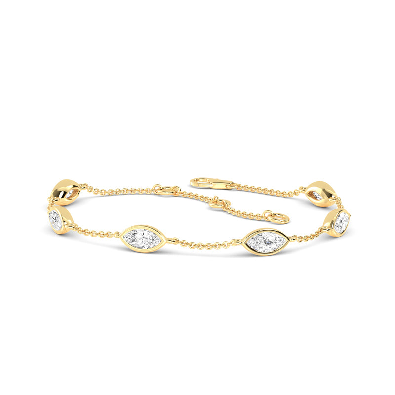 Five Marquise Adjustable Lab Grown Diamond Bracelet (9/10ctw) — MET-WB-0018 - 14K Yellow Gold