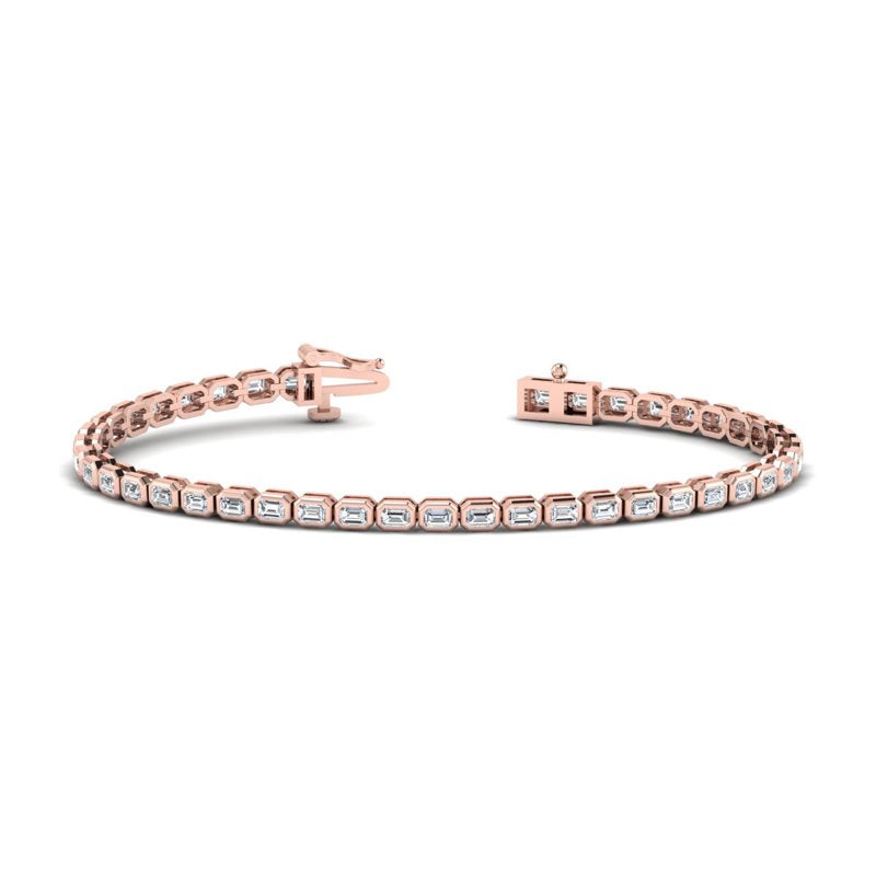 Airy Emerald Bezel Tennis Bracelet (3-1/2ctw) — MET-WB-0019 - 14K Rose Gold