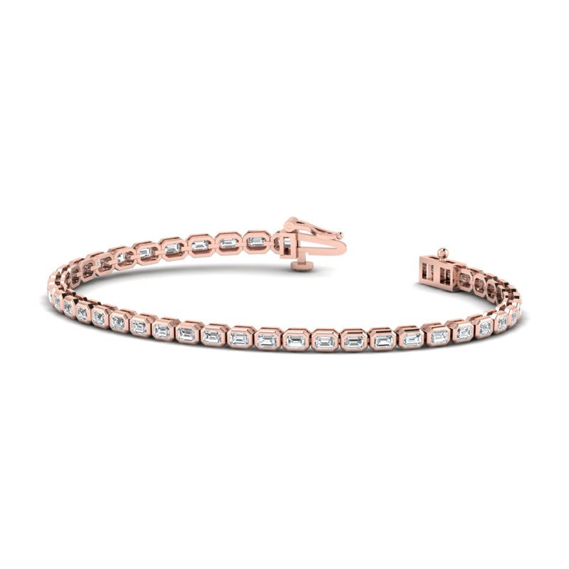 Airy Emerald Bezel Tennis Bracelet (3-1/2ctw) — MET-WB-0019 - 14K Rose Gold