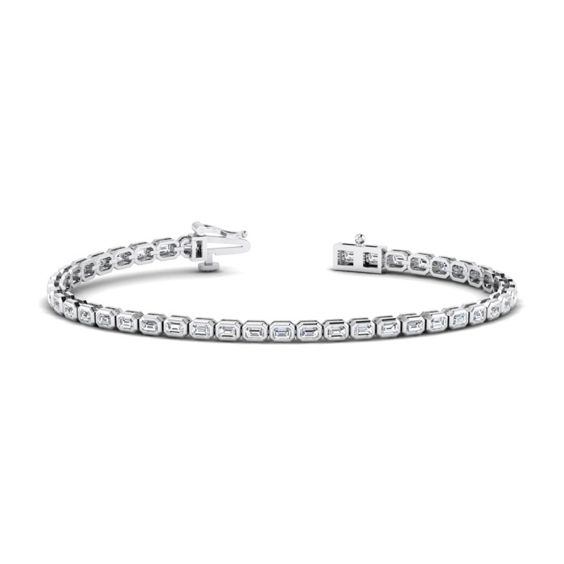 Airy Emerald Bezel Tennis Bracelet (3-1/2ctw) — MET-WB-0019 - 14K White Gold