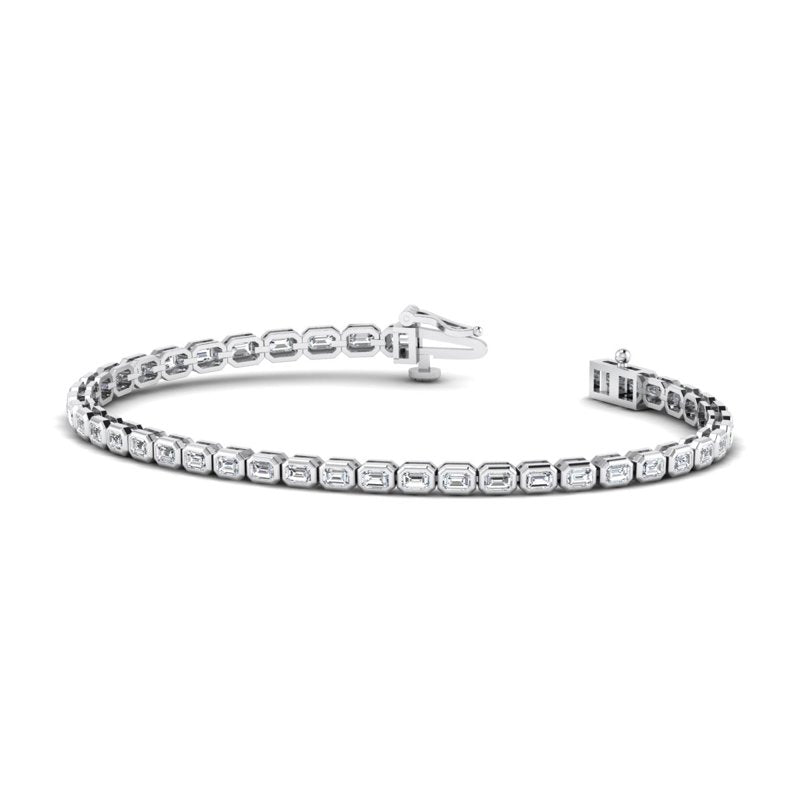 Airy Emerald Bezel Tennis Bracelet (3-1/2ctw) — MET-WB-0019 - 14K White Gold
