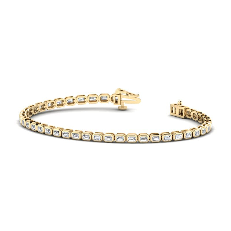 Airy Emerald Bezel Tennis Bracelet (3-1/2ctw) — MET-WB-0019 - 14K Yellow Gold