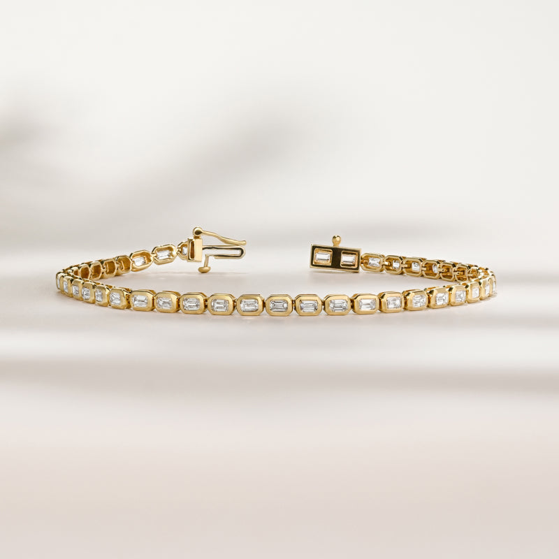 Airy Emerald Bezel Tennis Bracelet (3-1/2ctw) — MET-WB-0019 - 14K Yellow Gold