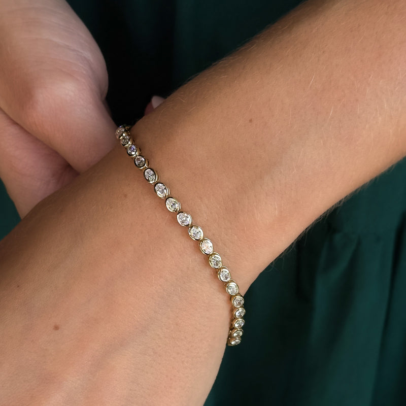 Airy Oval Bezel Tennis Bracelet (3-1/2ctw) — MET-WB-0020 - 14K Yellow Gold