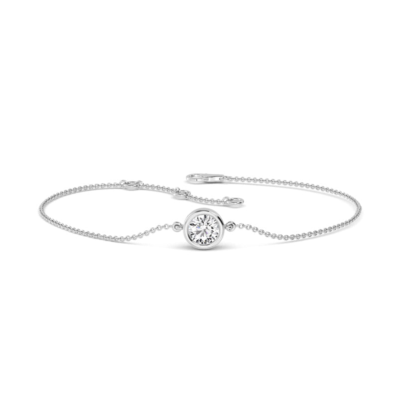 White Gold Classic Round Bezel Adjustable Lab Grown Diamond Bracelet (1/2ct)