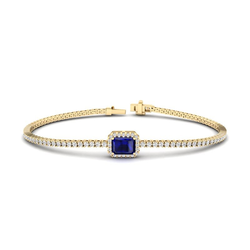 Yellow Gold Sapphire Halo Diamond Bracelet