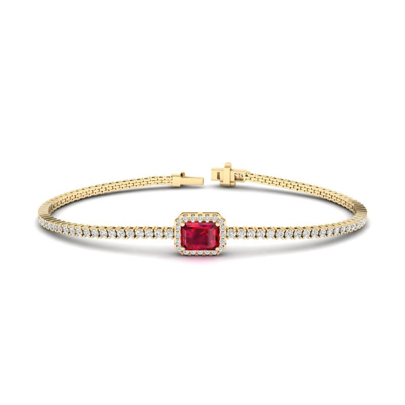 Yellow Gold Ruby Halo Diamond Bracelet