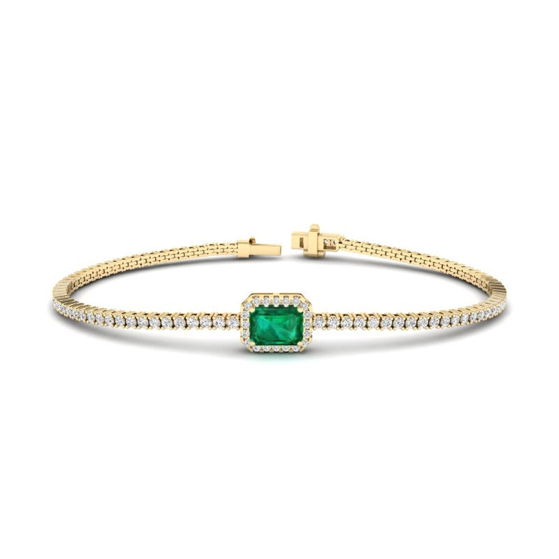 Yellow Gold Emerald Halo Diamond Bracelet