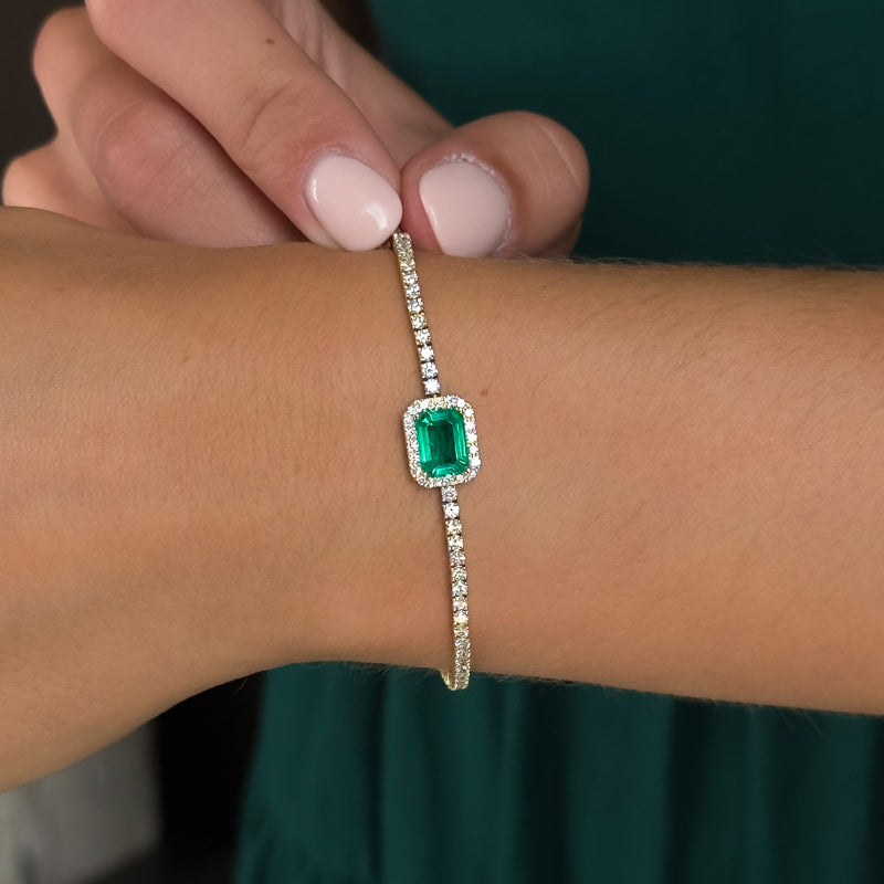Yellow Gold Emerald Halo Diamond Bracelet — MET-WB-0057 — additional view