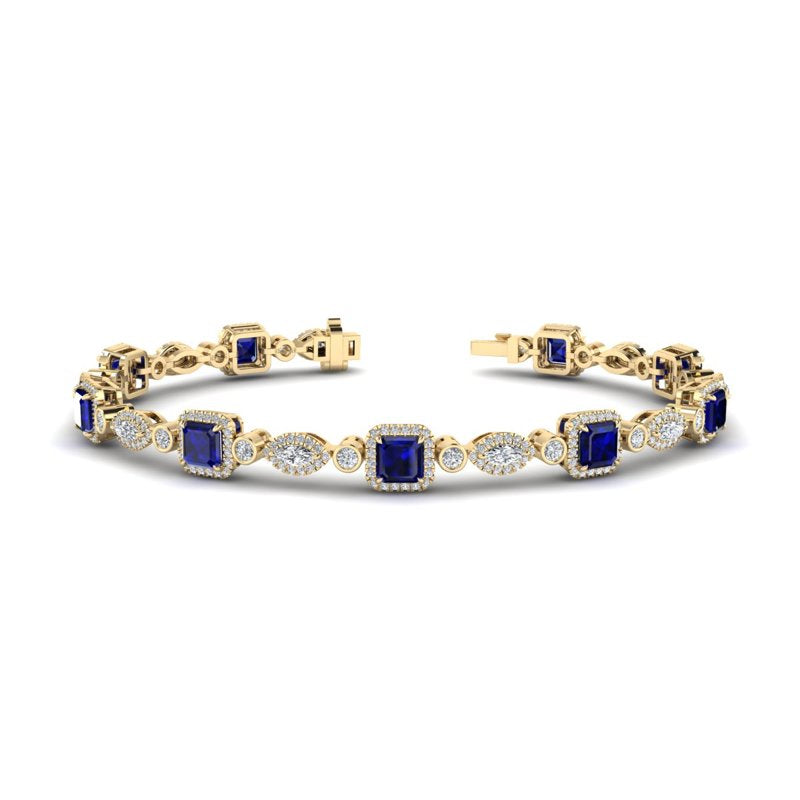 Yellow Gold Sapphire & Diamond Halo Bracelet (6-1/2ctw)