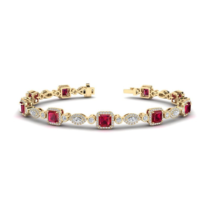 Yellow Gold Ruby & Diamond Halo Bracelet (6-1/2ctw)