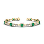 Yellow Gold Emerald & Diamond Halo Bracelet (6-1/2ctw)