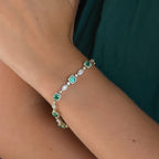 Yellow Gold Emerald & Diamond Halo Bracelet (6-1/2ctw) — MET-WB-0060 — additional view