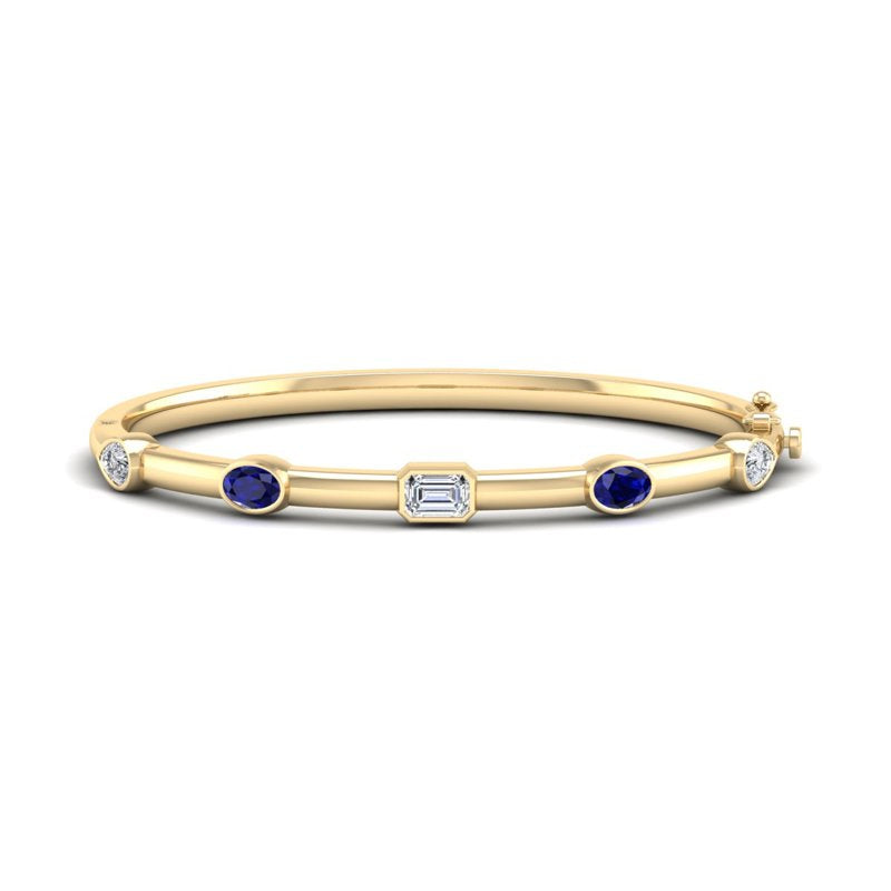 Yellow Gold Bold Sapphire Mixed Shaped Bangle