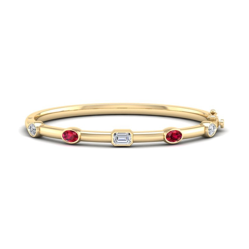 Yellow Gold Bold Ruby Mixed Shaped Bangle