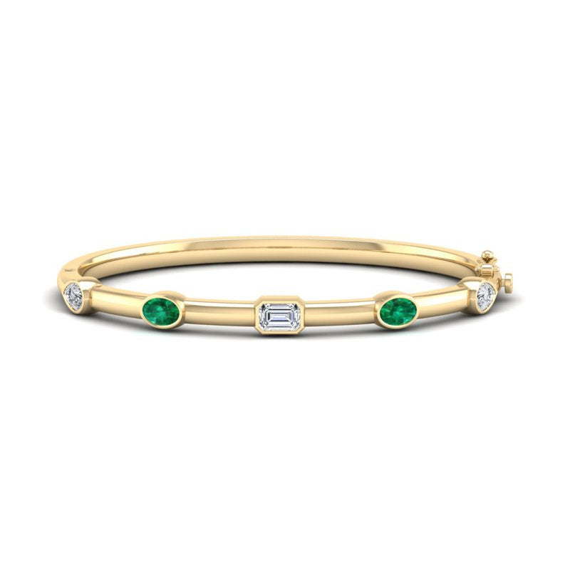 Yellow Gold Bold Emerald Mixed Shaped Bangle