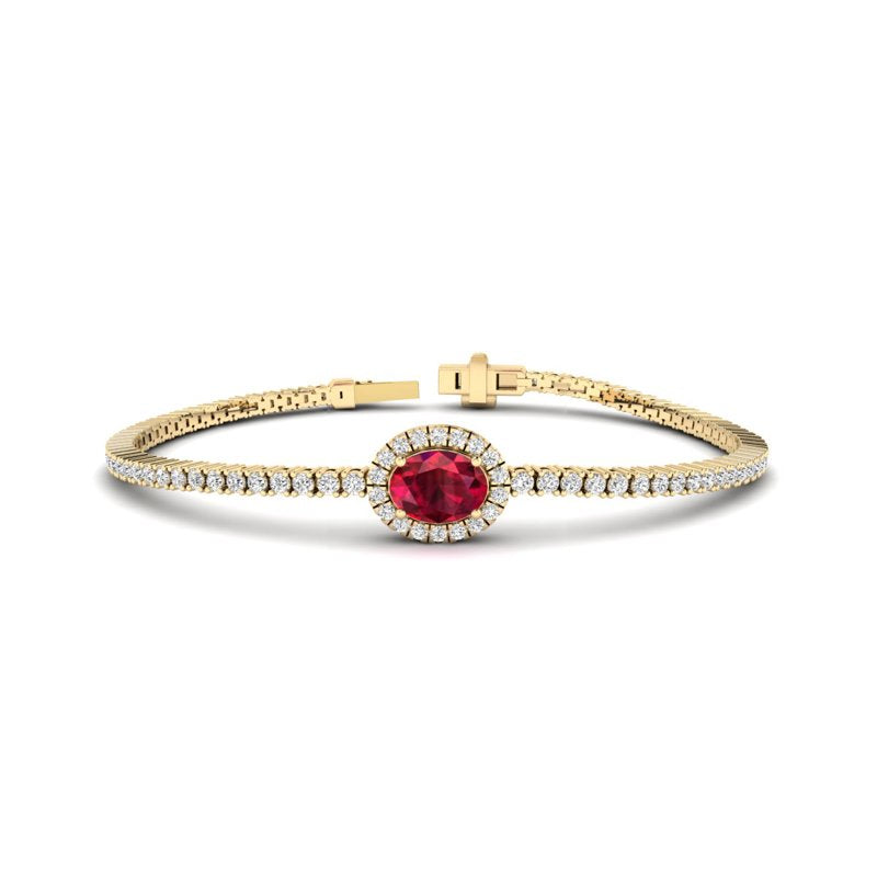 Yellow Gold Oval Ruby Diamond Bracelet