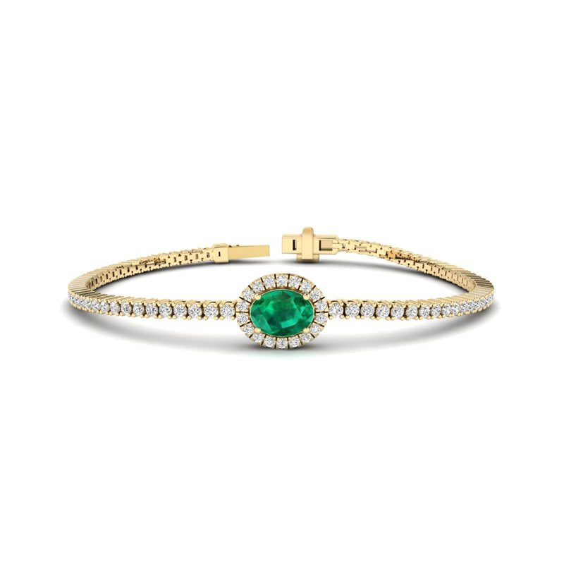 Yellow Gold Oval Emerald Diamond Bracelet