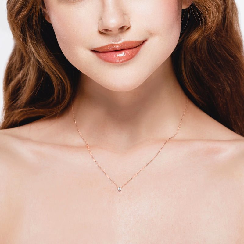Three Prong Lab Grown Diamond Solitaire Pendant — 14K Rose Gold / 1/7ctw