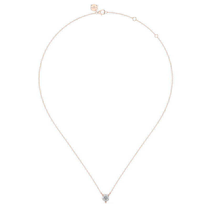 Three Prong Lab Grown Diamond Solitaire Pendant — 14K Rose Gold / 1/3ctw