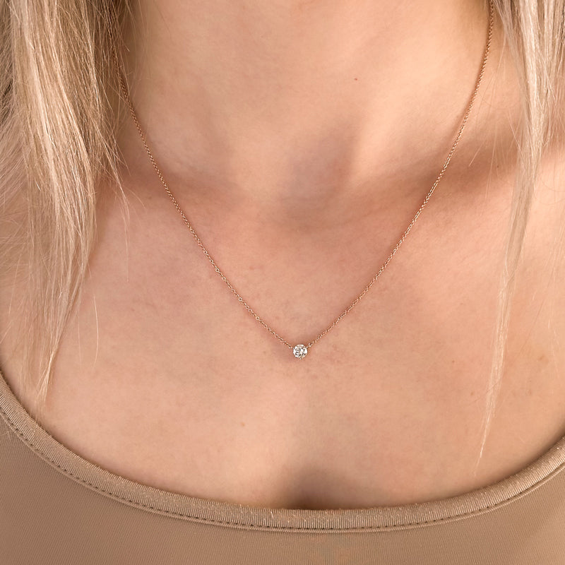 Three Prong Lab Grown Diamond Solitaire Pendant — 14K Rose Gold / 1/3ctw