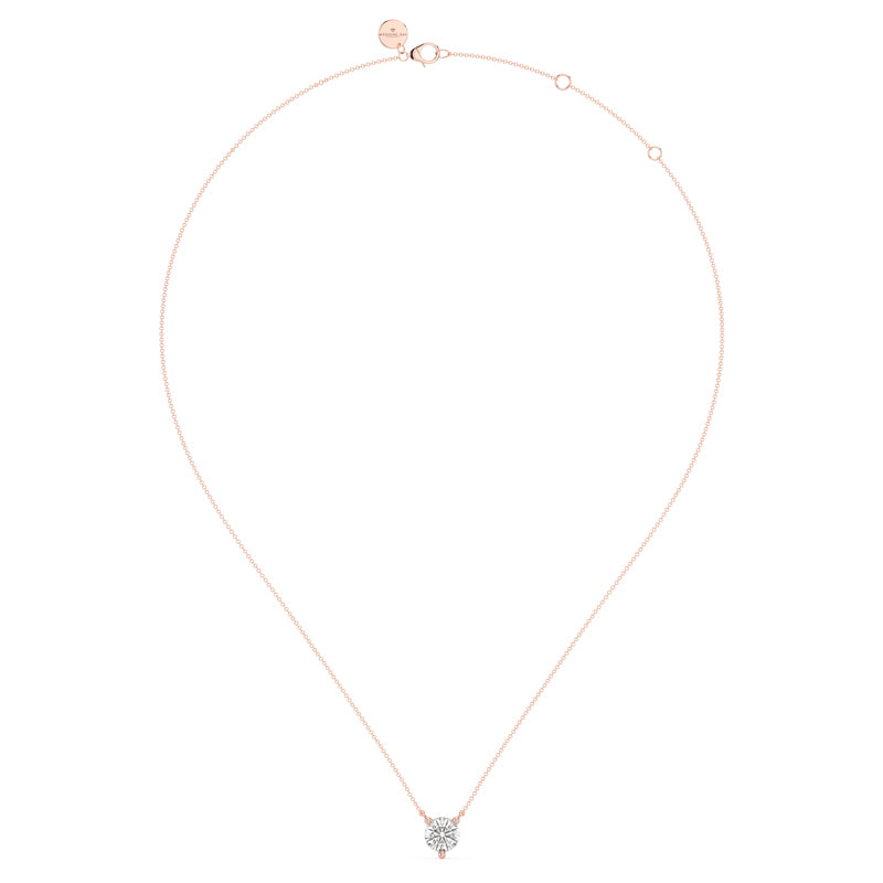 Three Prong Lab Grown Diamond Solitaire Pendant — 14K Rose Gold / 1/2ctw