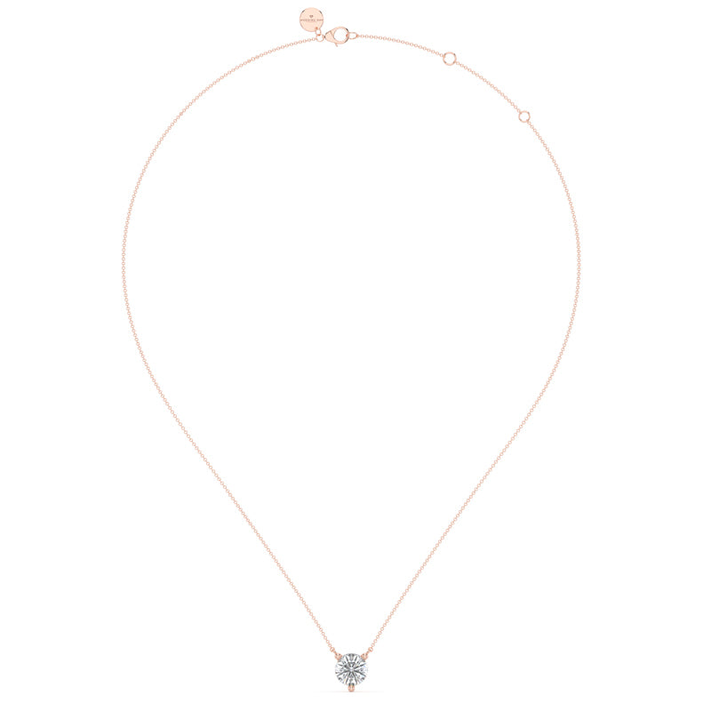 Three Prong Lab Grown Diamond Solitaire Pendant — 14K Rose Gold / 3/4ctw