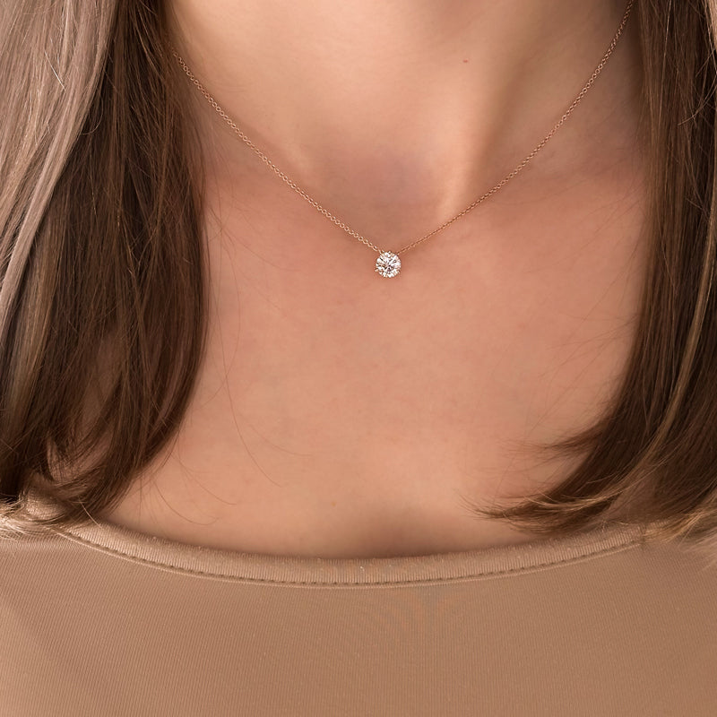 Three Prong Lab Grown Diamond Solitaire Pendant — 14K Rose Gold / 3/4ctw