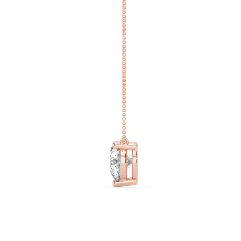 Three Prong Lab Grown Diamond Solitaire Pendant — 14K Rose Gold / 1ctw