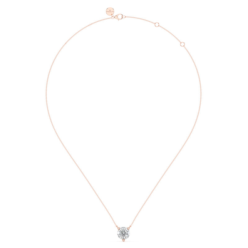 Three Prong Lab Grown Diamond Solitaire Pendant — 14K Rose Gold / 1ctw