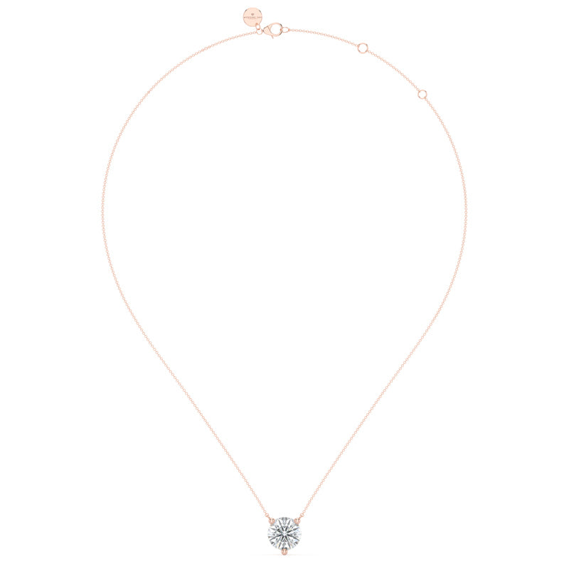 Three Prong Lab Grown Diamond Solitaire Pendant — 14K Rose Gold / 1-1/2ctw