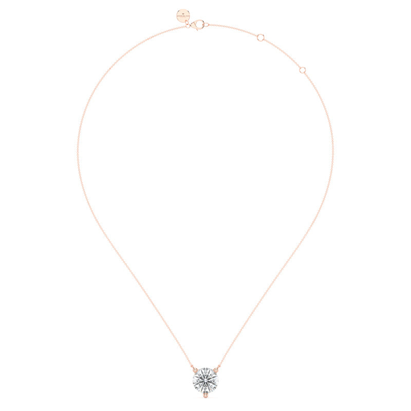 Three Prong Lab Grown Diamond Solitaire Pendant — 14K Rose Gold / 2ctw