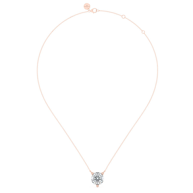 Three Prong Lab Grown Diamond Solitaire Pendant — 14K Rose Gold / 2-1/2ctw
