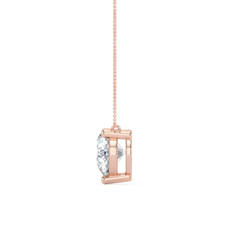 Three Prong Lab Grown Diamond Solitaire Pendant — 14K Rose Gold / 3ctw
