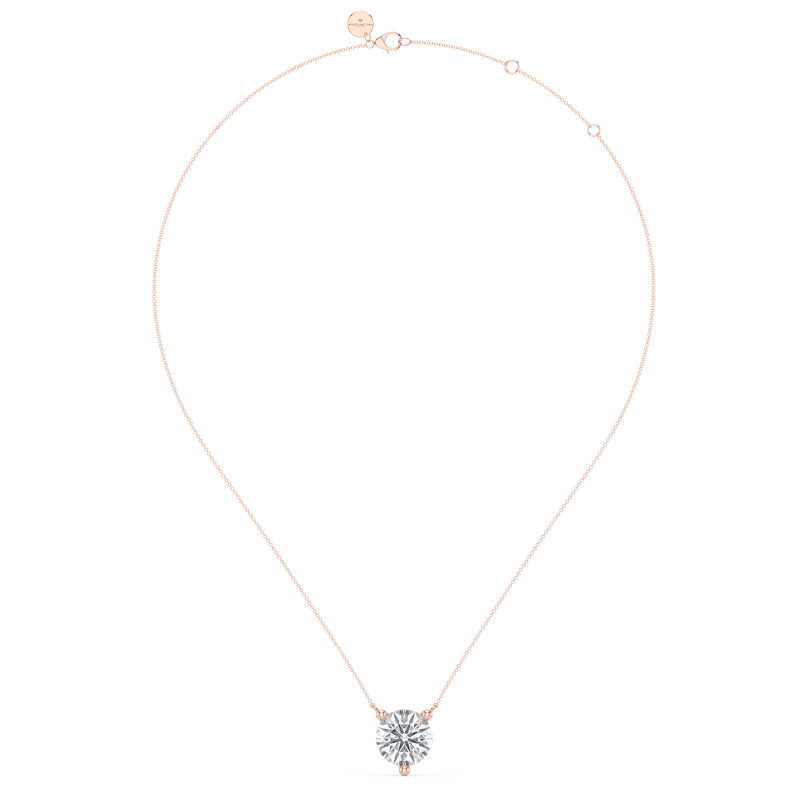 Three Prong Lab Grown Diamond Solitaire Pendant — 14K Rose Gold / 3ctw