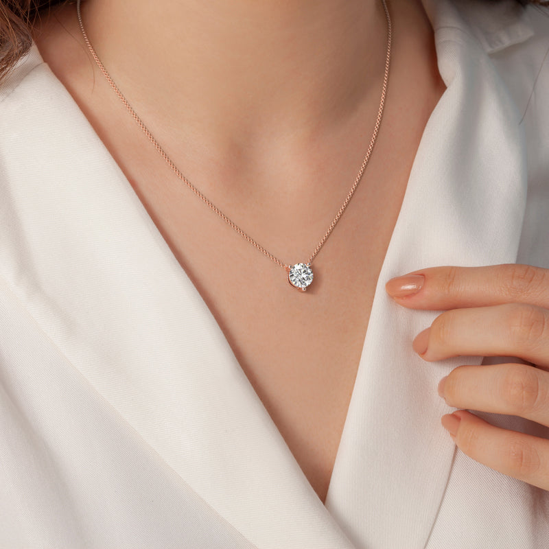Three Prong Lab Grown Diamond Solitaire Pendant — 14K Rose Gold / 3ctw