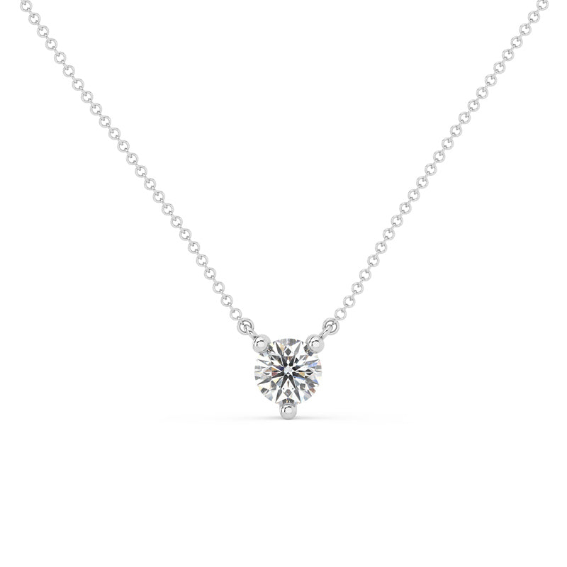 Three Prong Lab Grown Diamond Solitaire Pendant — Sterling Silver / 1/7ctw