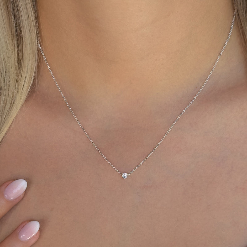 Three Prong Lab Grown Diamond Solitaire Pendant — Sterling Silver / 1/7ctw