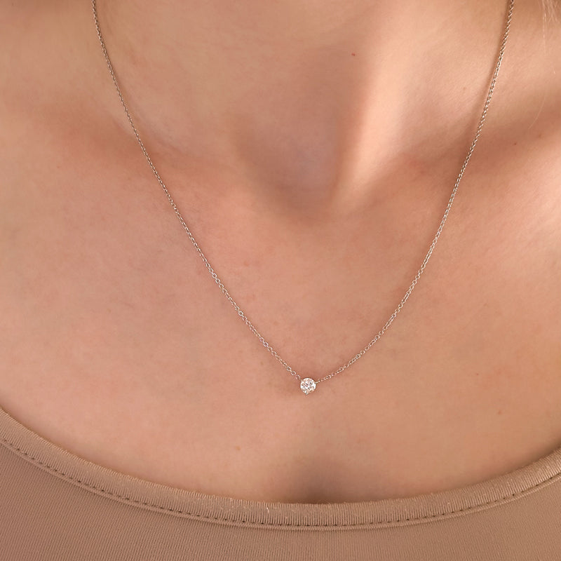 Three Prong Lab Grown Diamond Solitaire Pendant — 14K White Gold / 1/3ctw
